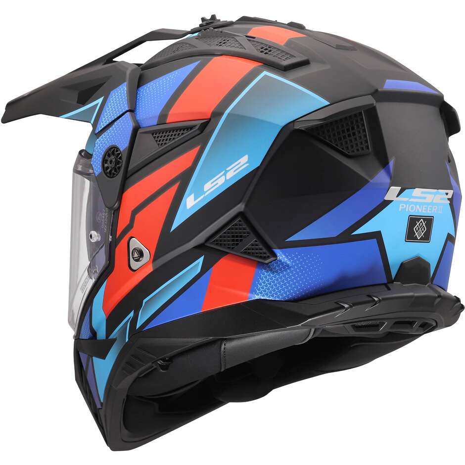 LS2 MX702 PIONEER II BLOCK Adventure Motorcycle Helmet Black Red Blue