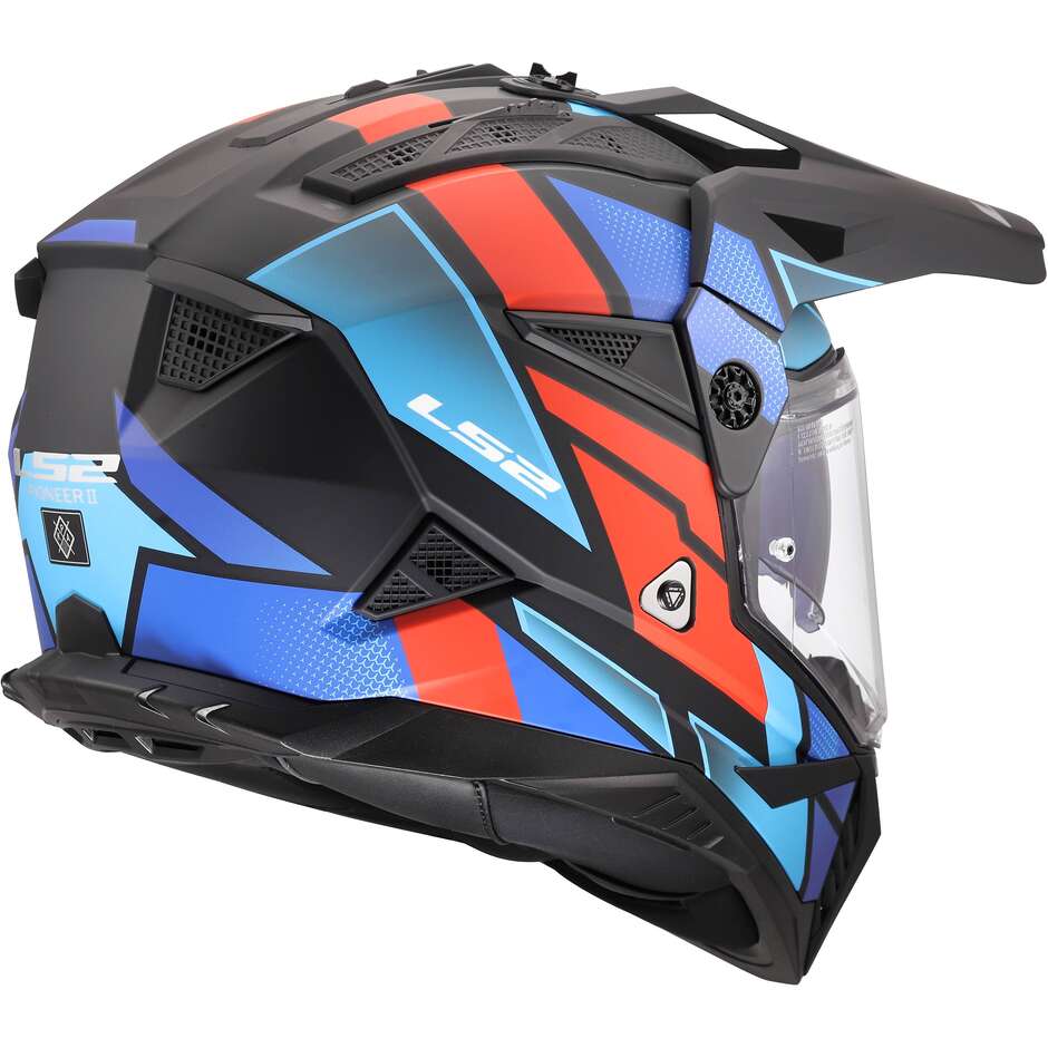 LS2 MX702 PIONEER II BLOCK Adventure Motorcycle Helmet Black Red Blue