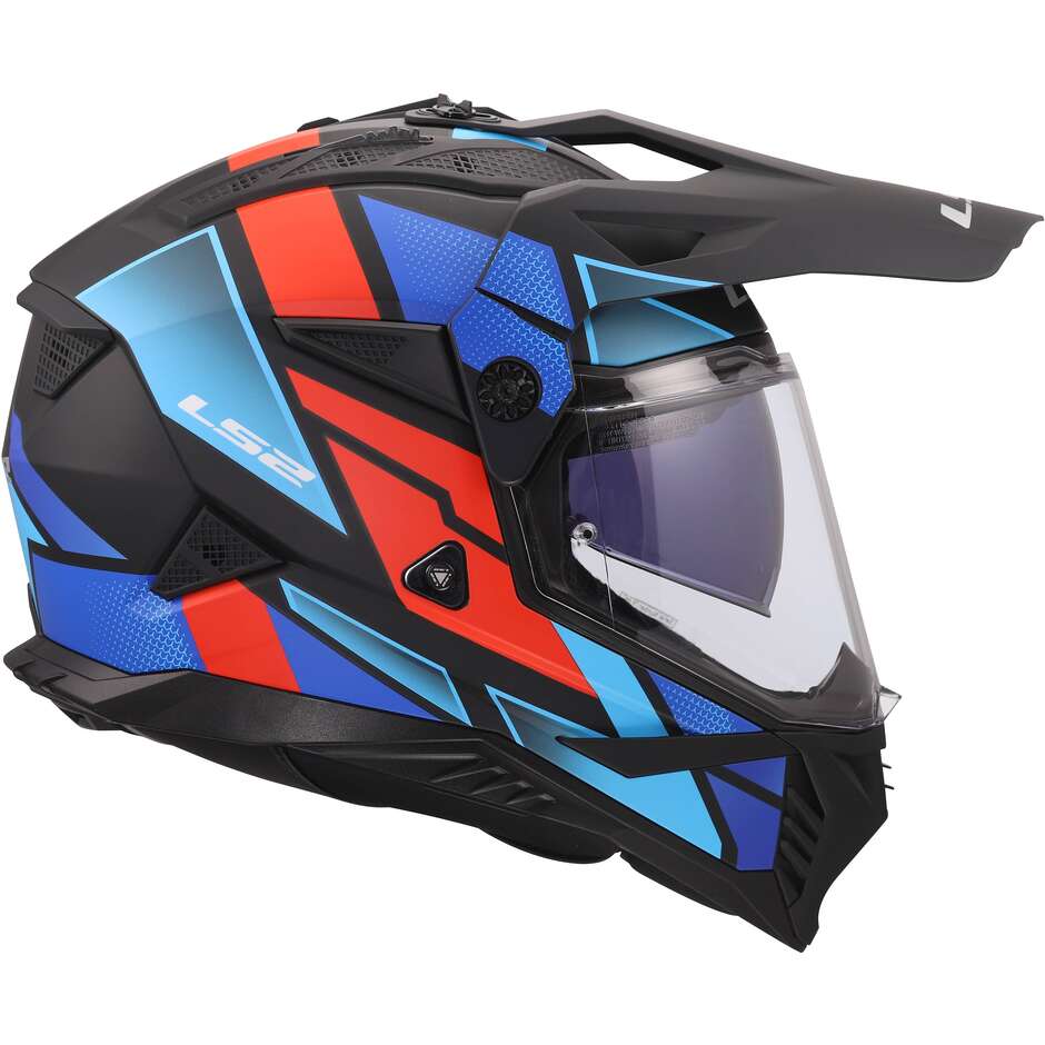 LS2 MX702 PIONEER II BLOCK Adventure Motorcycle Helmet Black Red Blue