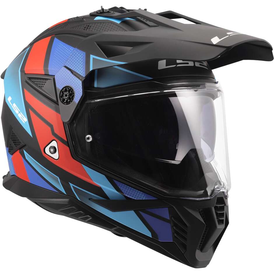 LS2 MX702 PIONEER II BLOCK Adventure Motorcycle Helmet Black Red Blue