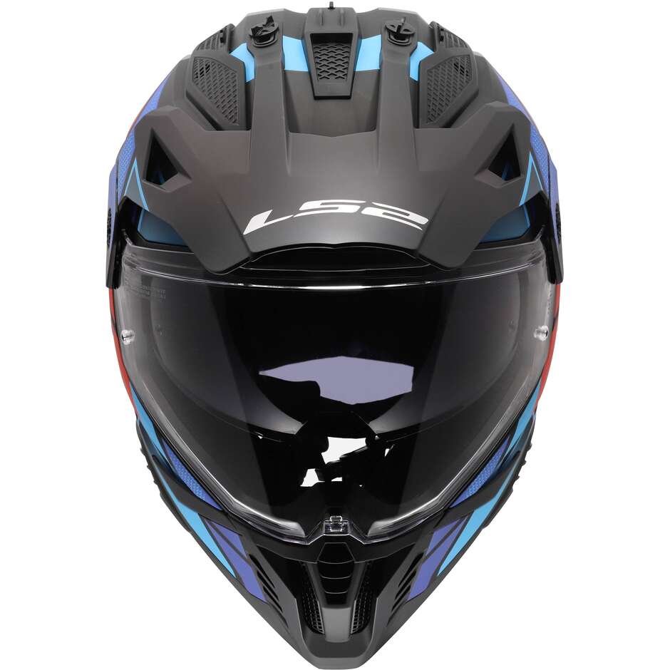 LS2 MX702 PIONEER II BLOCK Adventure Motorcycle Helmet Black Red Blue