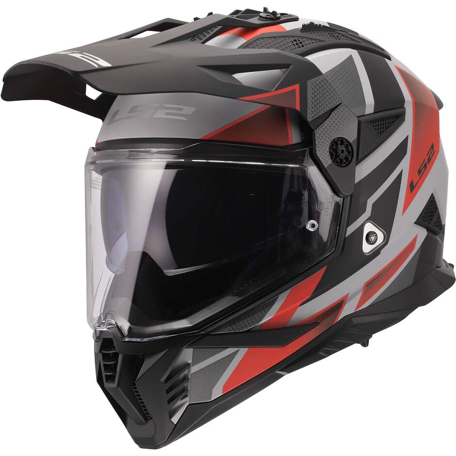 LS2 MX702 PIONEER II BLOCK Adventure Motorradhelm Grau Rot
