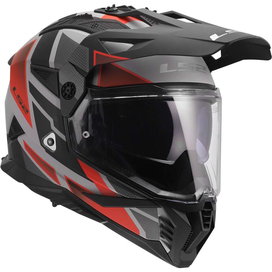LS2 MX702 PIONEER II BLOCK Adventure Motorradhelm Grau Rot