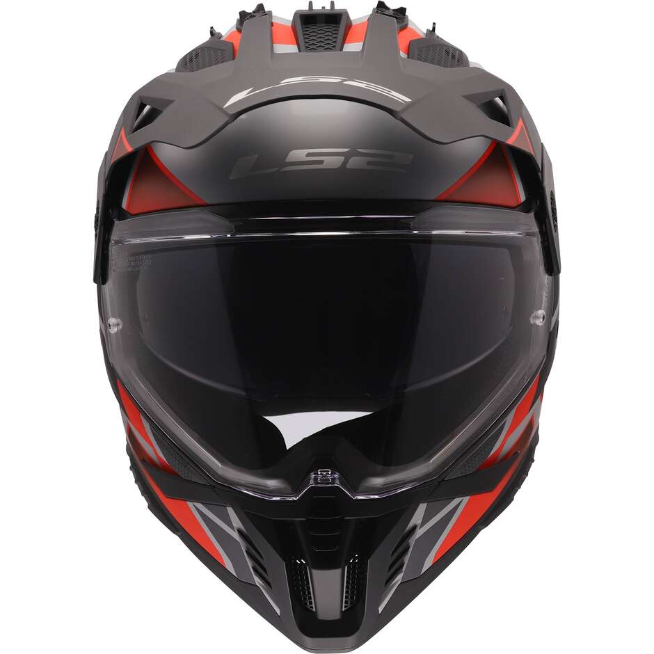 LS2 MX702 PIONEER II BLOCK Adventure Motorradhelm Grau Rot