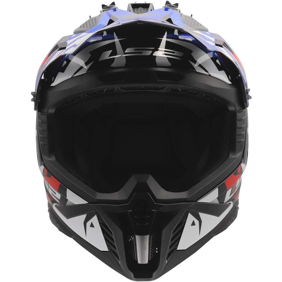 LS2 MX708 FAST II GROTESK Enduro Motorradhelm Weiß Blau Rot