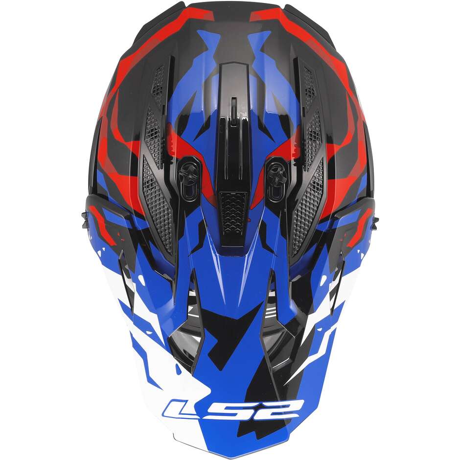 LS2 MX708 FAST II GROTESK Enduro Motorradhelm Weiß Blau Rot