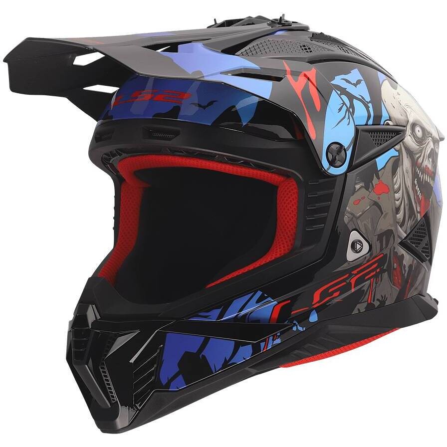 LS2 MX708 FAST II ZOMBIE II Cross Enduro Motorradhelm Schwarz Rot Blau