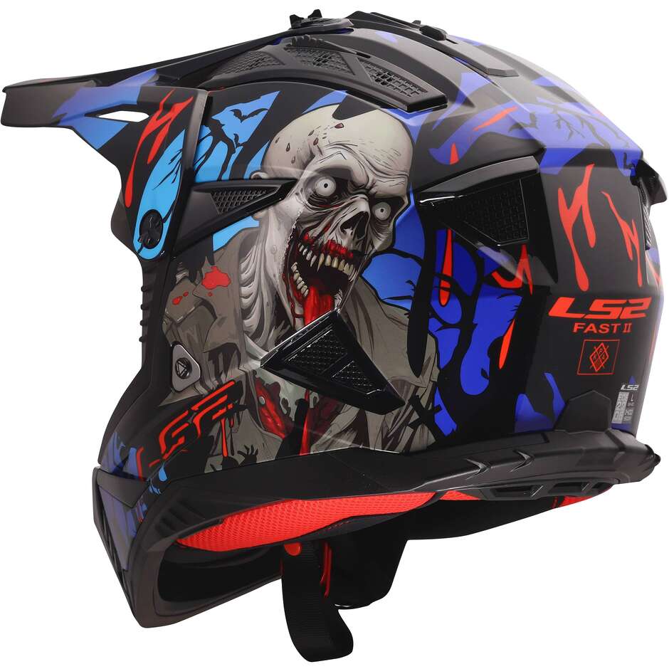LS2 MX708 FAST II ZOMBIE II Cross Enduro Motorradhelm Schwarz Rot Blau