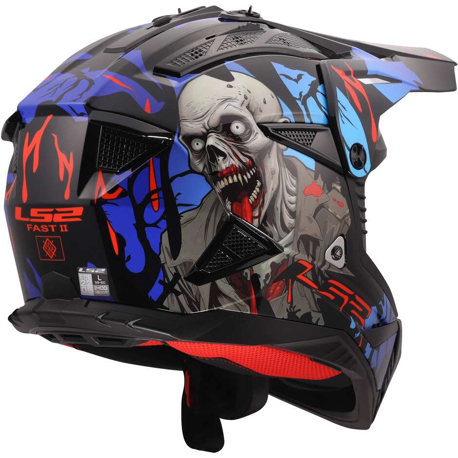 LS2 MX708 FAST II ZOMBIE II Cross Enduro Motorradhelm Schwarz Rot Blau