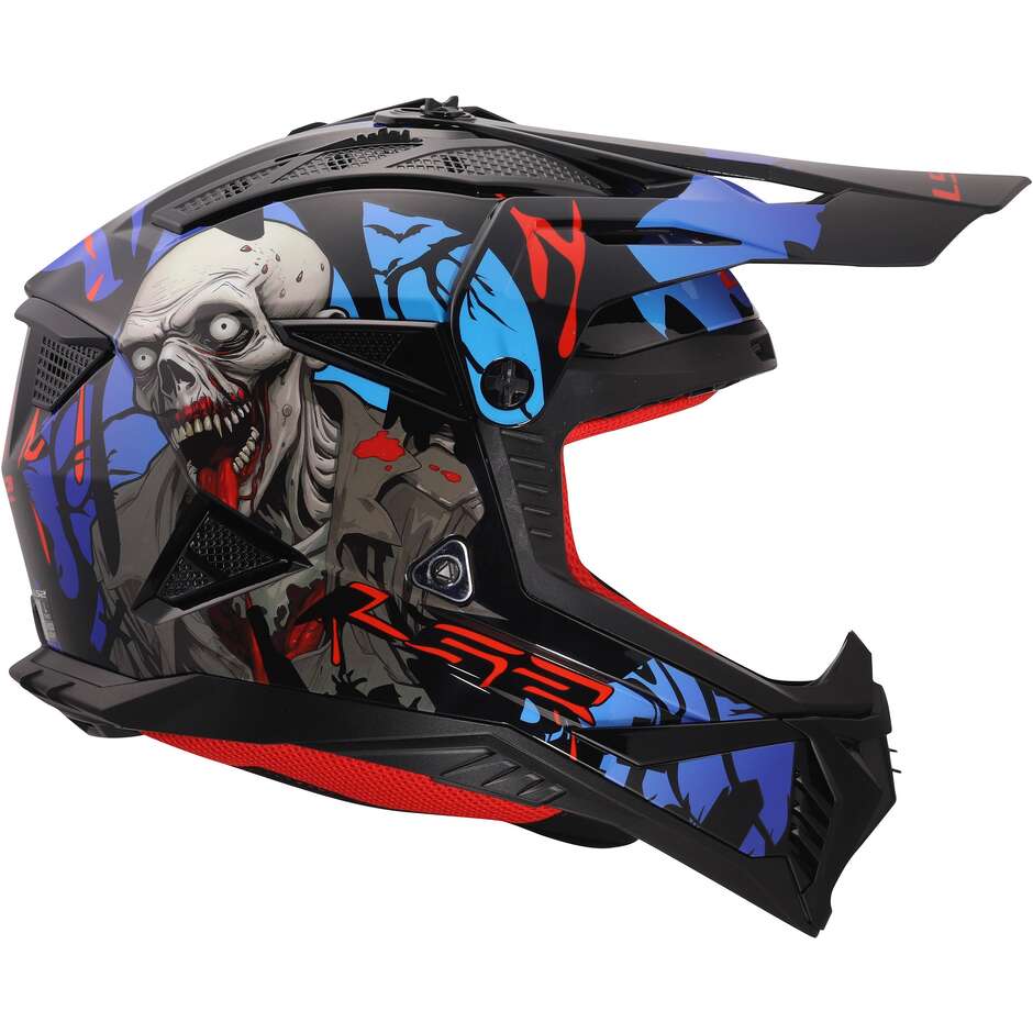 LS2 MX708 FAST II ZOMBIE II Cross Enduro Motorradhelm Schwarz Rot Blau