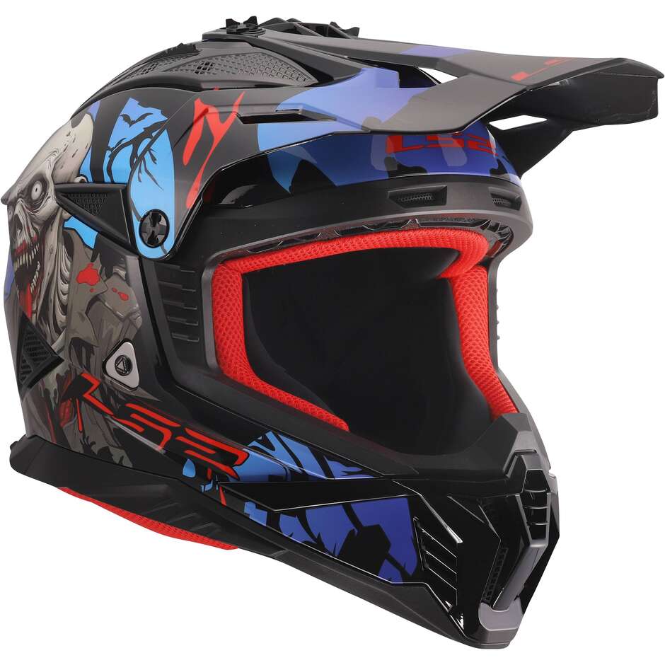 LS2 MX708 FAST II ZOMBIE II Cross Enduro Motorradhelm Schwarz Rot Blau