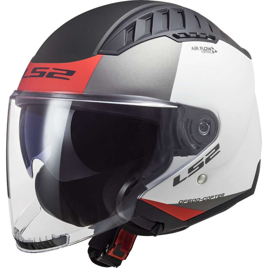 Ls2 OF600 COPTER II URBAN Motorcycle Jet Helmet Matt White Red