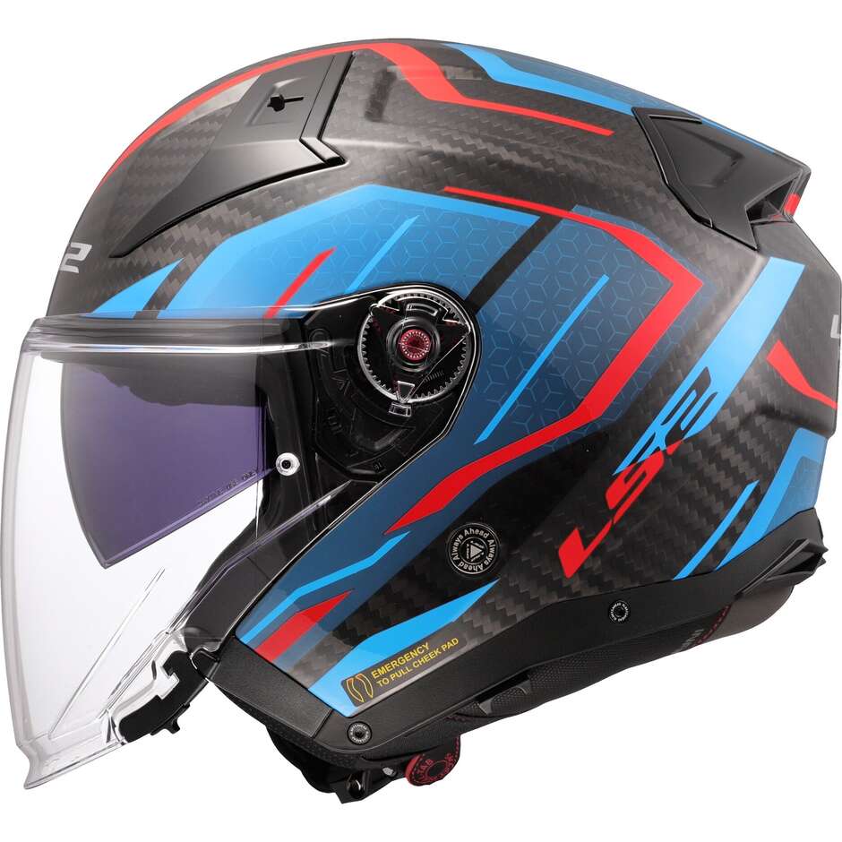 LS2 OF603 INFINITY 2 CARBON URUS Jet Motorradhelm Blau Rot