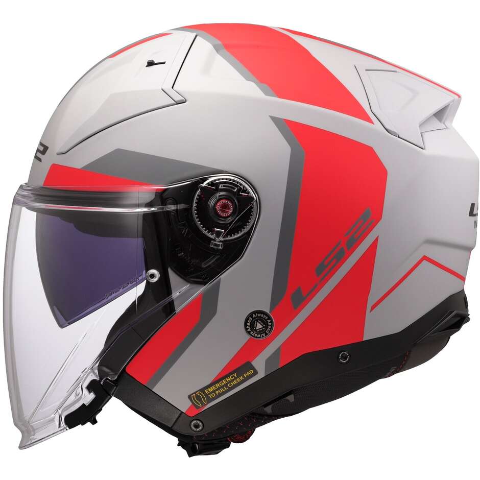 LS2 OF603 INFINITY 2 FOCUS Jet Motorcycle Helmet Grey Red
