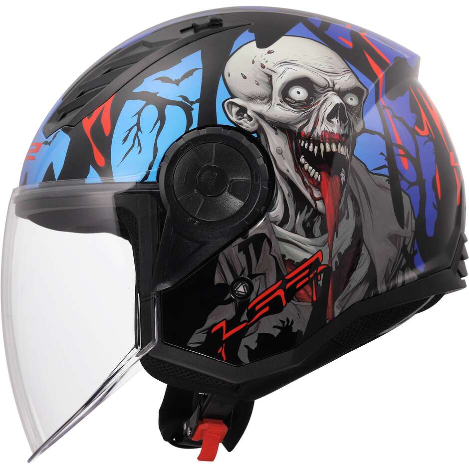 LS2 OF616 AIRFLOW II ZOMBIE II Jet Motorcycle Helmet Black Red Blue