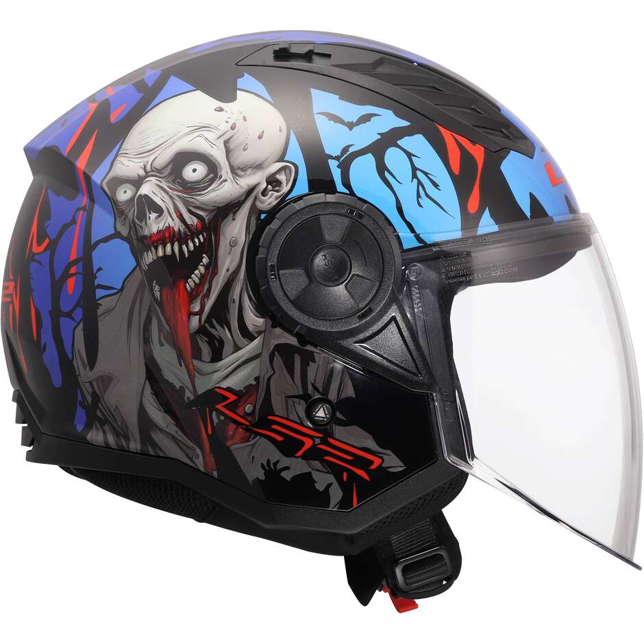 LS2 OF616 AIRFLOW II ZOMBIE II Jet Motorcycle Helmet Black Red Blue