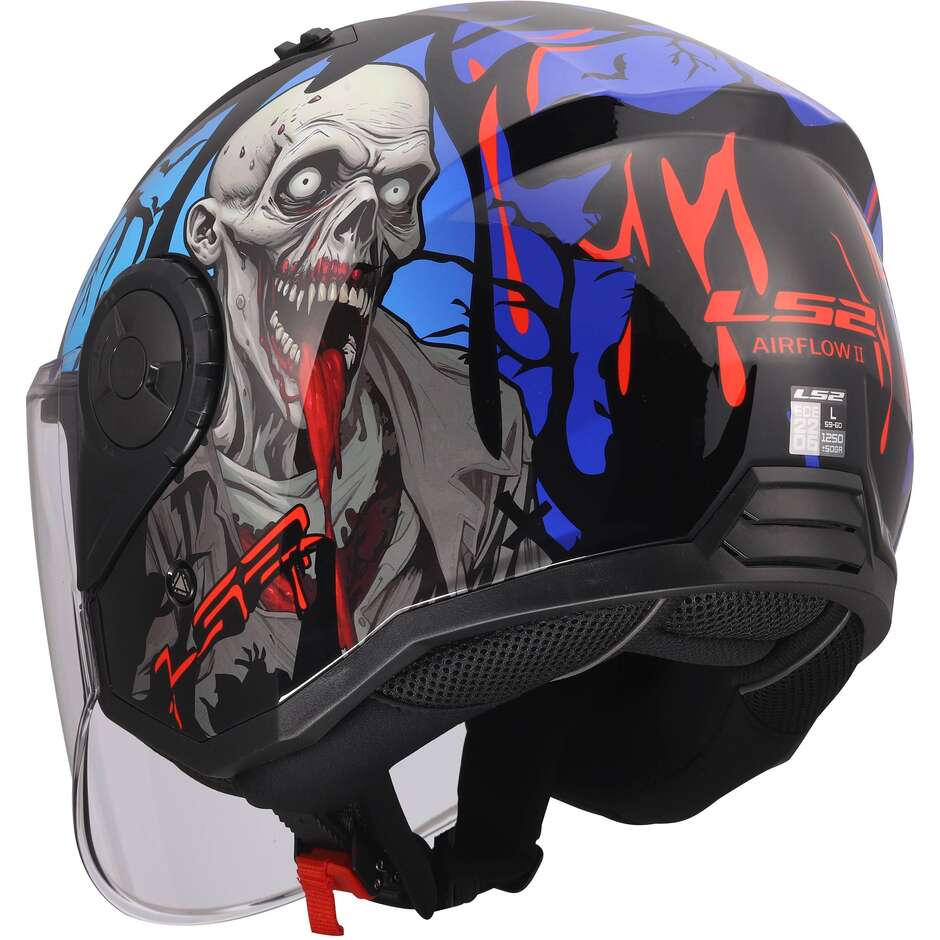 LS2 OF616 AIRFLOW II ZOMBIE II Jet Motorcycle Helmet Black Red Blue