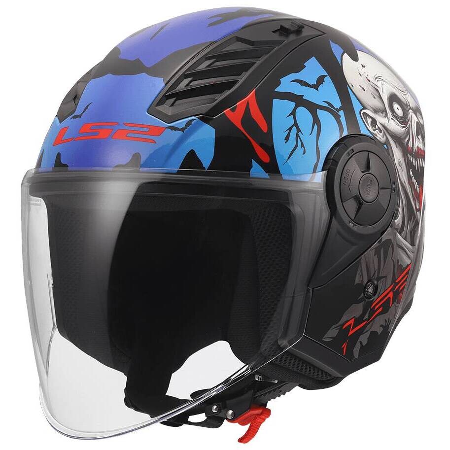 LS2 OF616 AIRFLOW II ZOMBIE II Jet Motorradhelm Schwarz Rot Blau