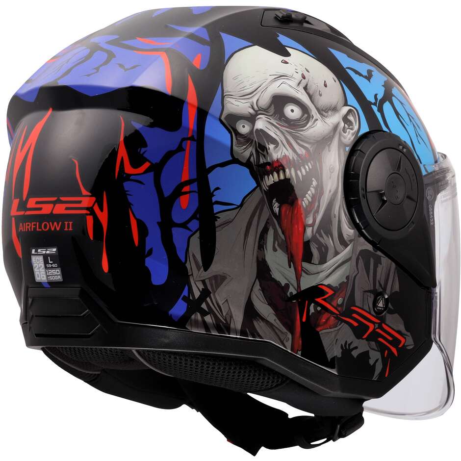 LS2 OF616 AIRFLOW II ZOMBIE II Jet Motorradhelm Schwarz Rot Blau