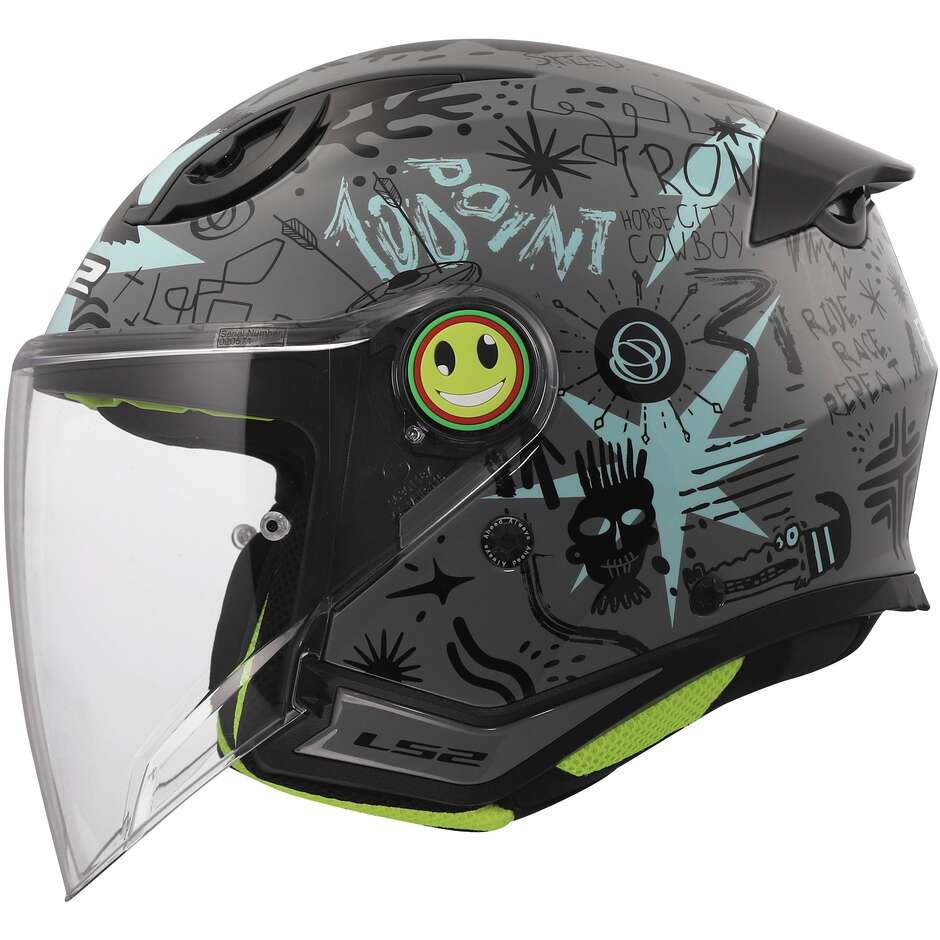 LS2 OF622 FUNNY II SCRIBBLE Kids Jet Motorcycle Helmet Grey/Blue