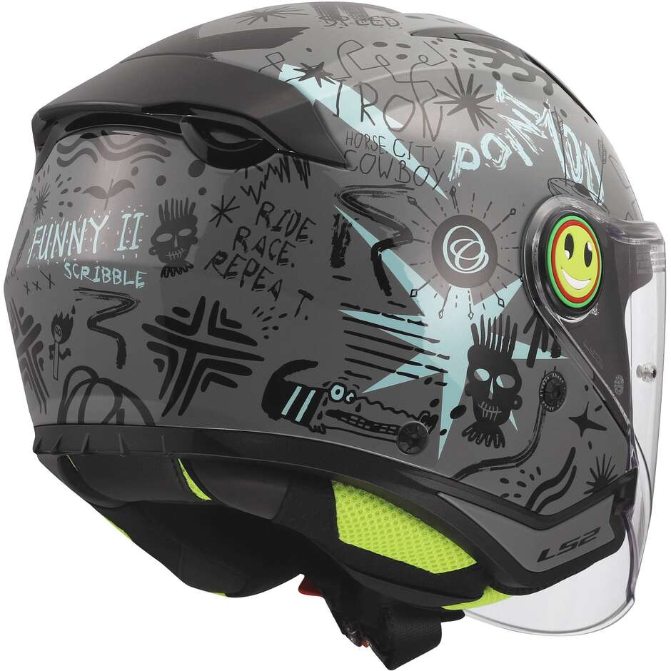 LS2 OF622 FUNNY II SCRIBBLE Kids Jet Motorcycle Helmet Grey/Blue
