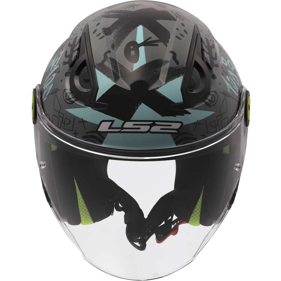 LS2 OF622 FUNNY II SCRIBBLE Kids Jet Motorcycle Helmet Grey/Blue