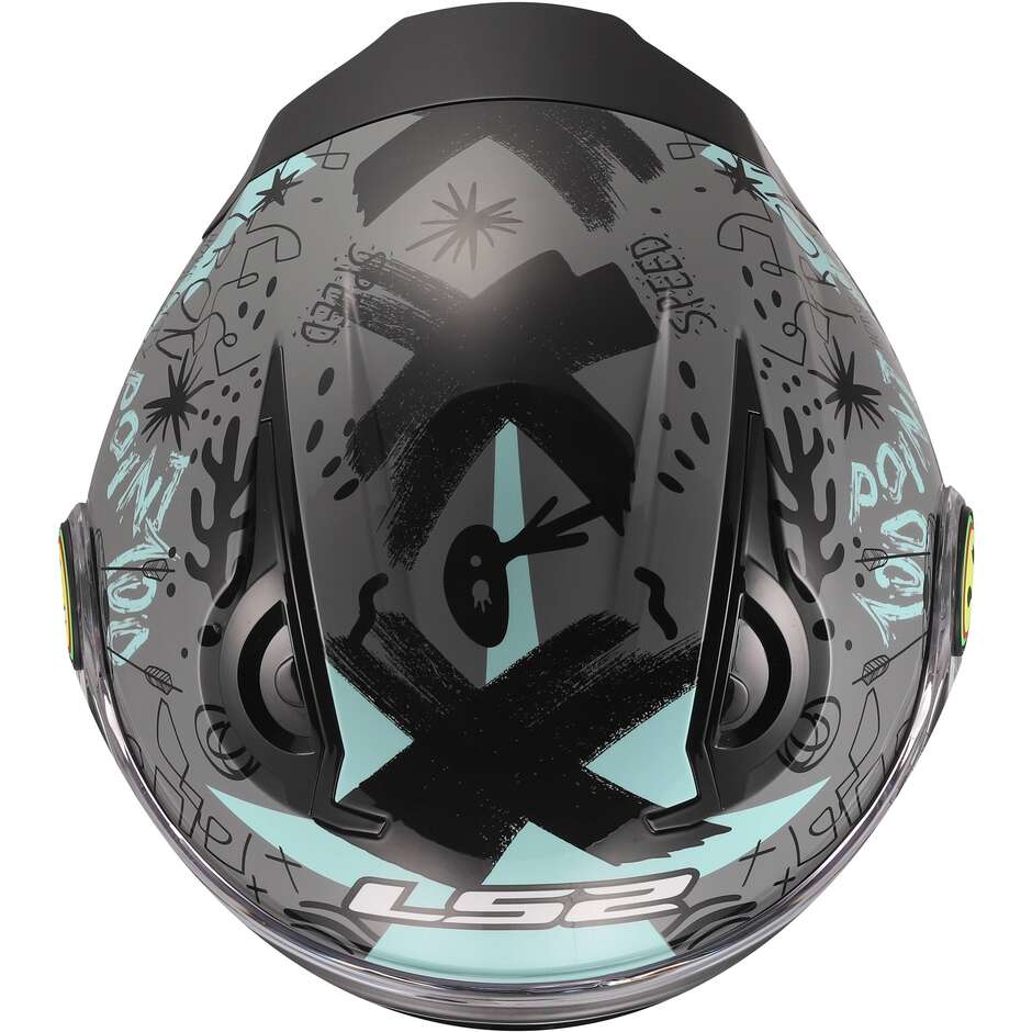 LS2 OF622 FUNNY II SCRIBBLE Kinder Jet Motorradhelm Grau/Blau