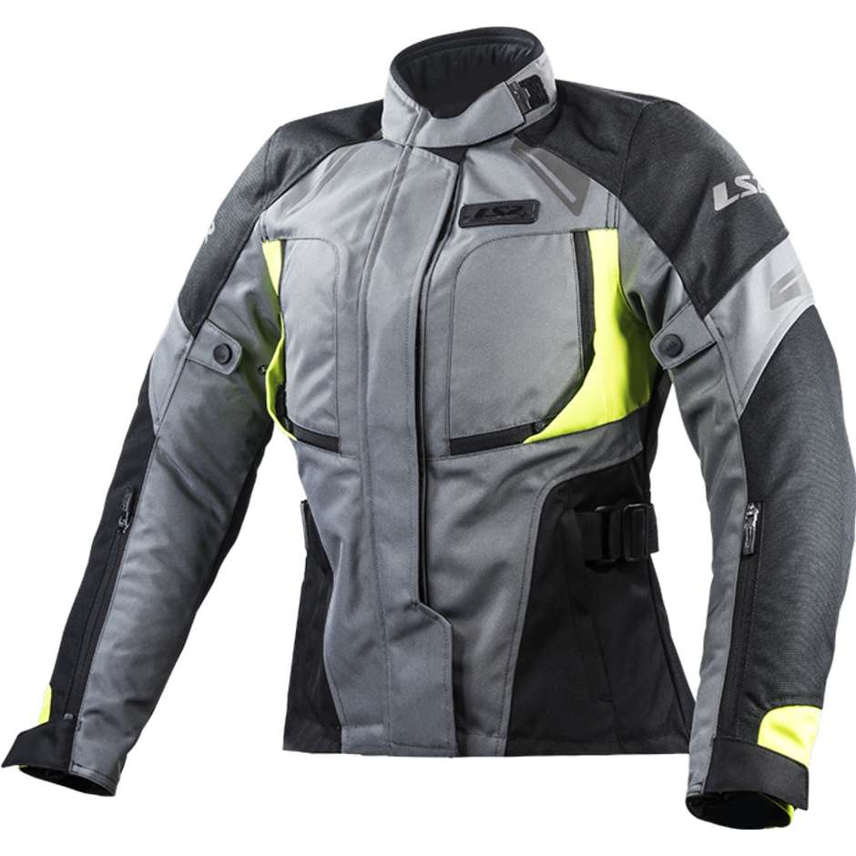 LS2 Phase Lady WP Motorcycle Technical Jacket Black Gray Yellow Fluo Certified