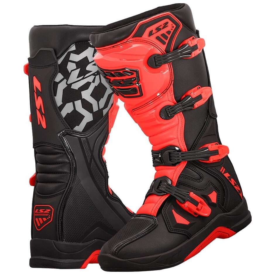 LS2 RAPTOR MAN Motorcycle Boots Black Red