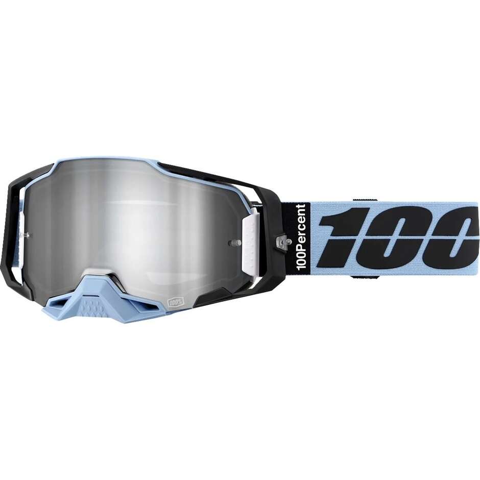 Lunettes de moto 100% ARMEGA Cross Enduro, bleu clair, noir, verres argentés