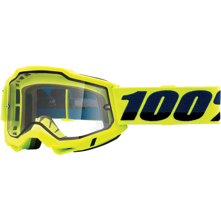 Lunettes de moto Cross Enduro 100% ACCURI 2 Enduro MX Lentille transparente jaune fluo
