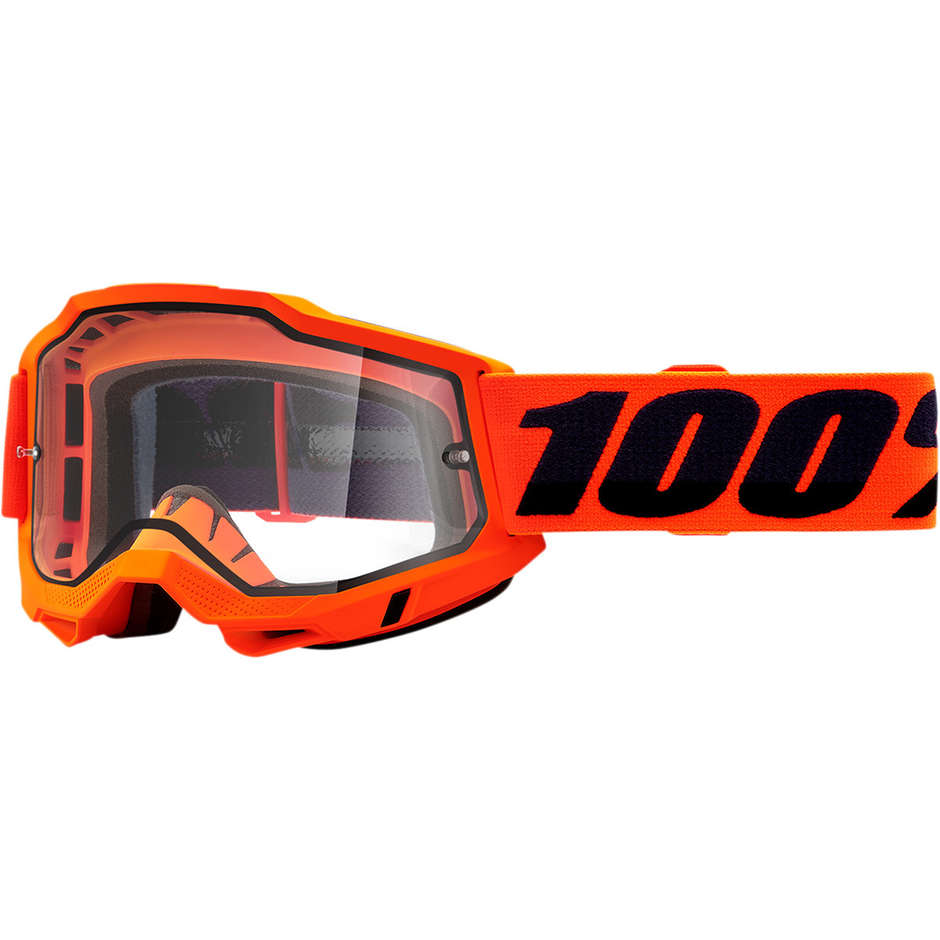 Lunettes de moto Cross Enduro 100% ACCURI 2 Enduro MX Neon Orange Transparent Lens