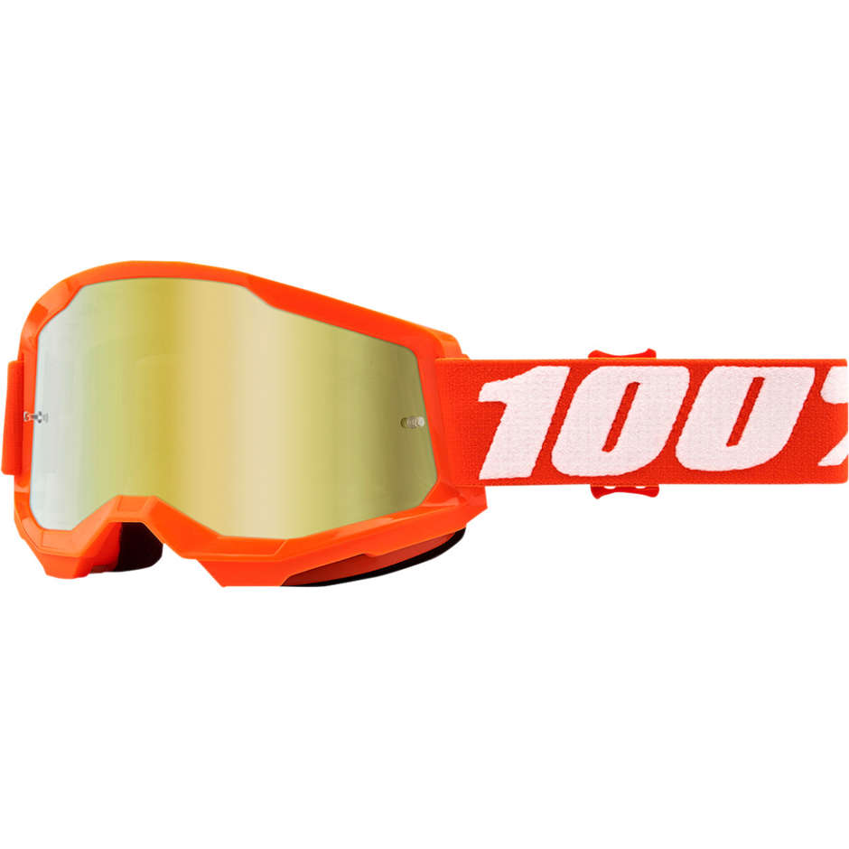 Lunettes de moto Cross Enduro 100% STRATA 2 lentille miroir or orange