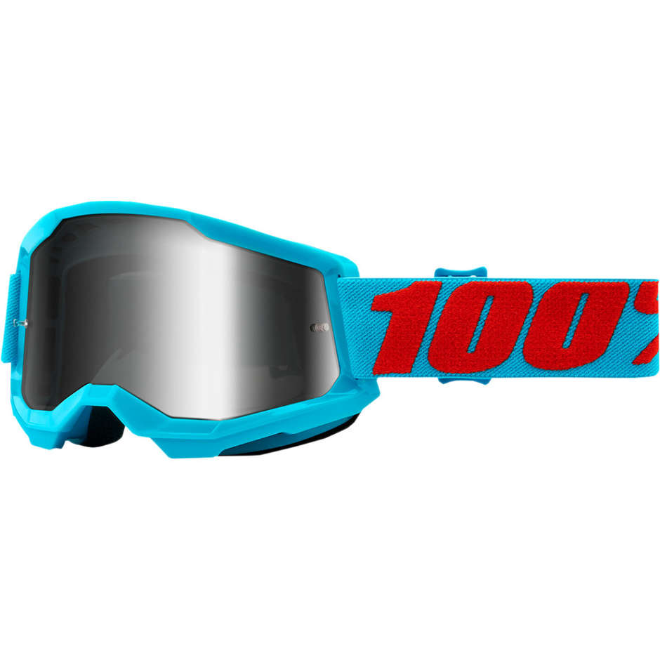 Lunettes de moto Cross Enduro 100% STRATA 2 Summit Silver Gold Mirror Lens