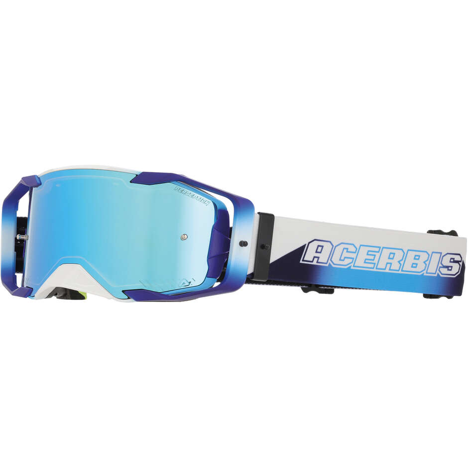 Lunettes de motocross ACERBIS VORTEX MIRROR blanches et bleues