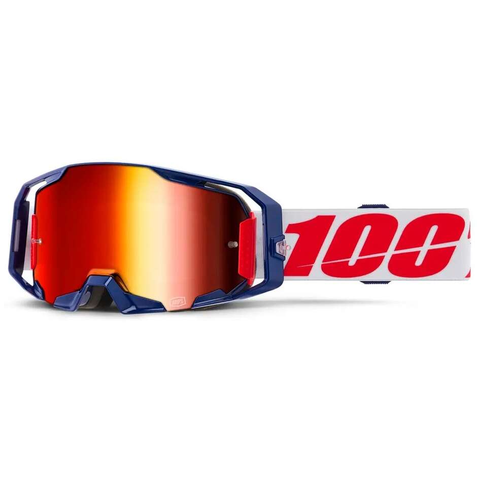 Lunettes de motocross/enduro ARMATIC MACH Z 100% - Rouge, blanc, bleu, verres miroir rouges