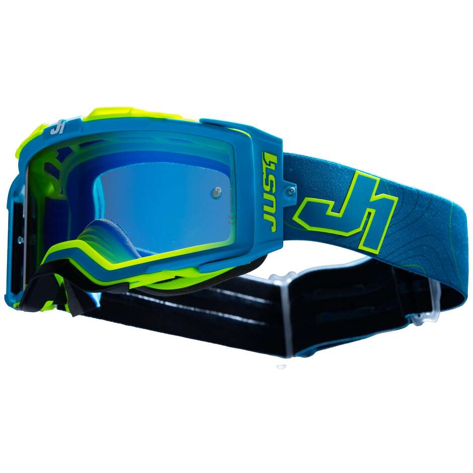 Lunettes Moto Cross Enduro Just1 NERVE Frontier Teal Yellow Fluo Blue Mirror lens