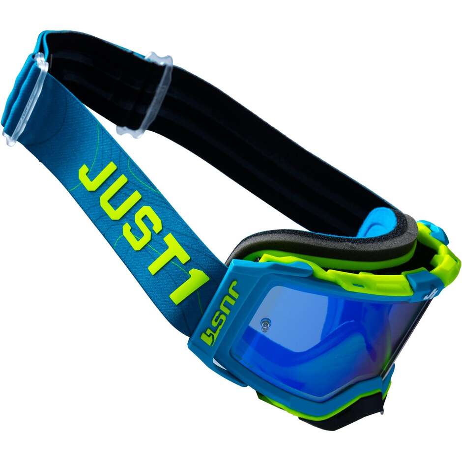 Lunettes Moto Cross Enduro Just1 NERVE Frontier Teal Yellow Fluo Blue Mirror lens