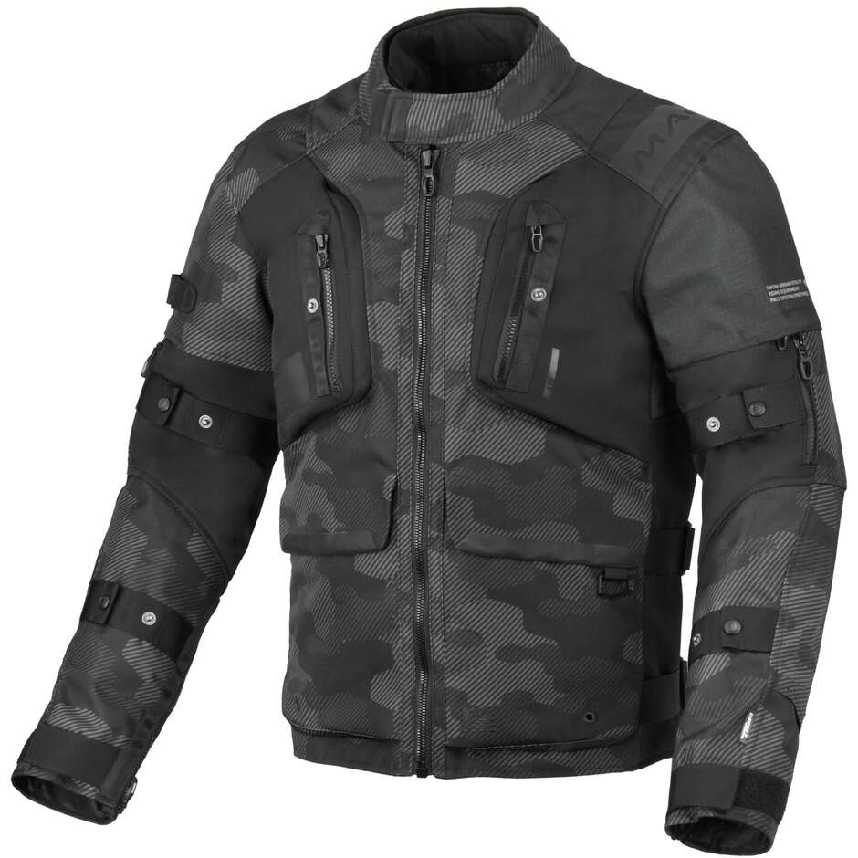 Macna Higera Softshell-Motorradjacke in Schwarz-Grau-Camouflage