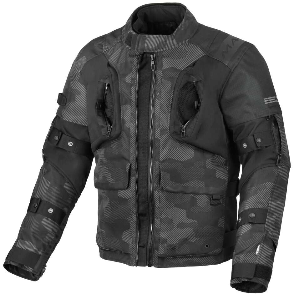 Macna Higera Softshell-Motorradjacke in Schwarz-Grau-Camouflage