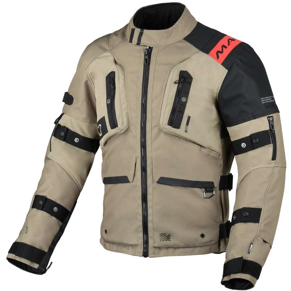 Macna Higera Taupe Schwarze Softshell-Motorradjacke
