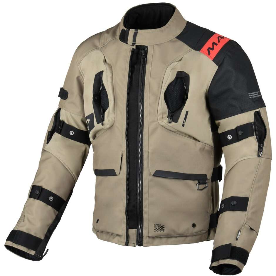 Macna Higera Taupe Schwarze Softshell-Motorradjacke