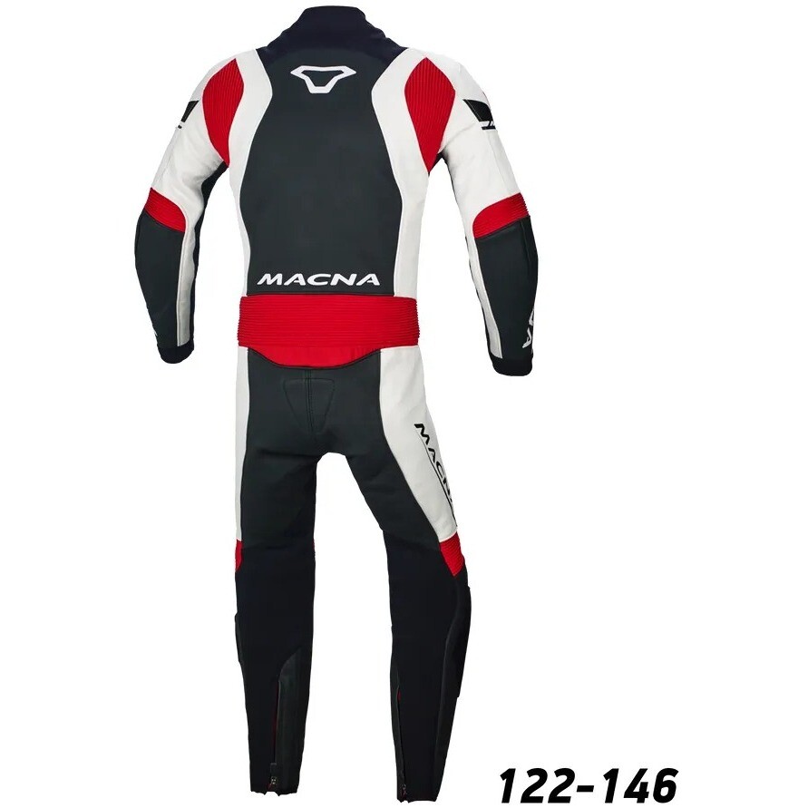 Macna Junior One-Piece Motorcycle Suit Black White Red