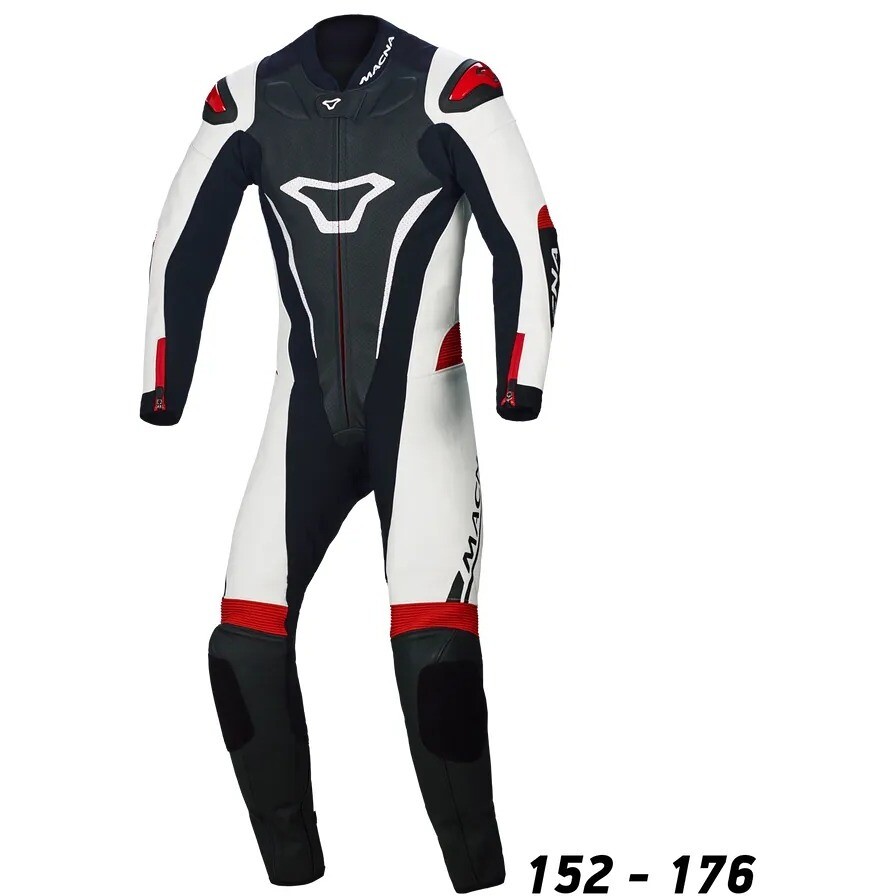 Macna Junior One-Piece Motorcycle Suit Black White Red