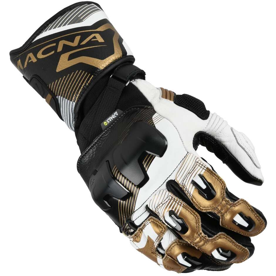 Macna Powertrack 2.0 Motorradhandschuhe Schwarz Weiß Gold
