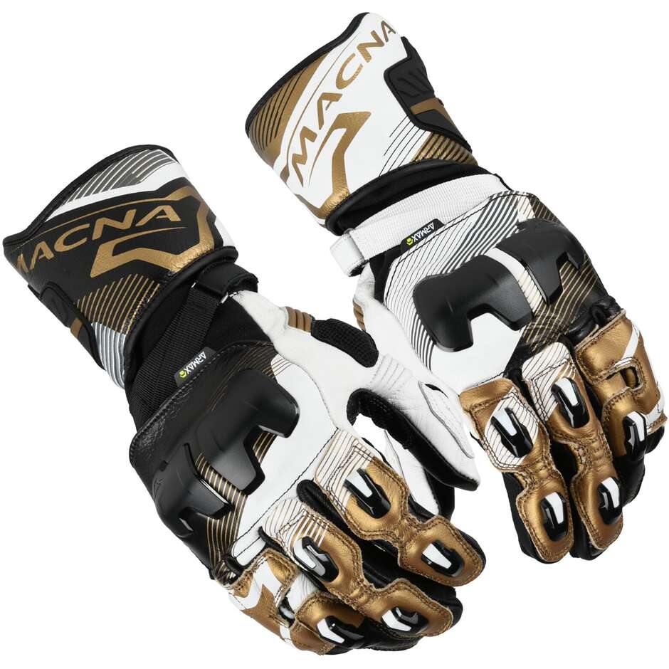 Macna Powertrack 2.0 Motorradhandschuhe Schwarz Weiß Gold