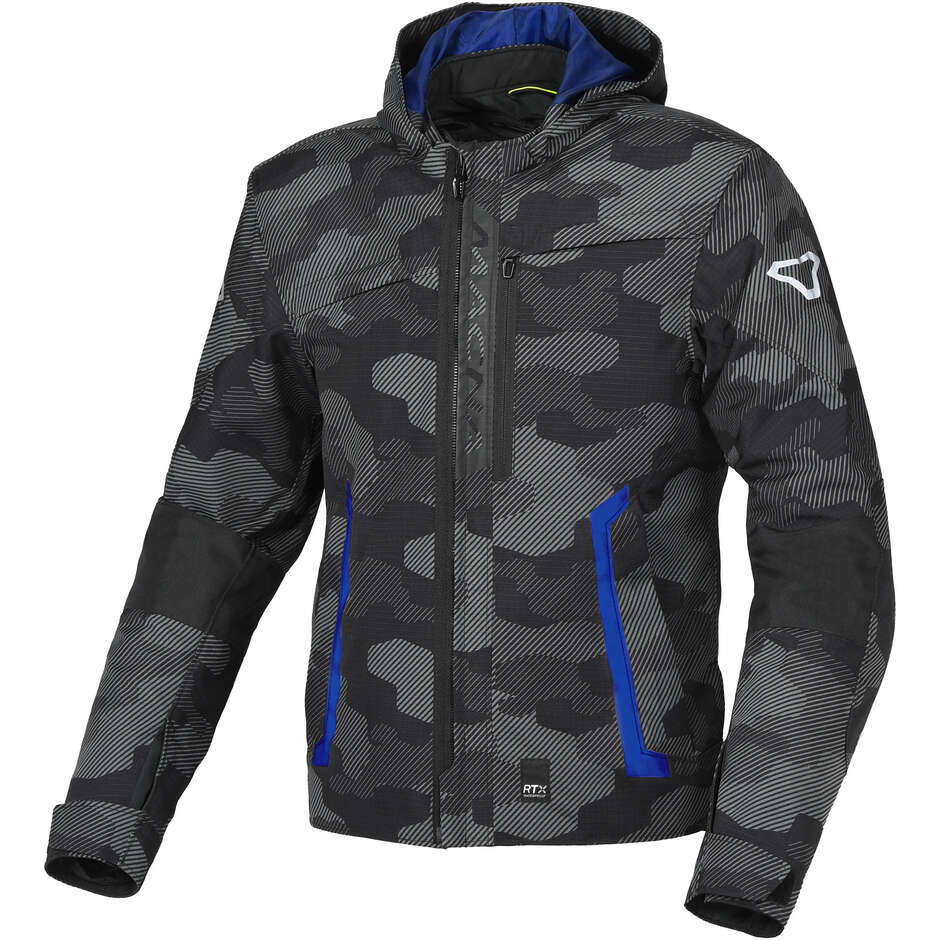 Macna Riggor Motorcycle Jacket Black Grey Camo Blue