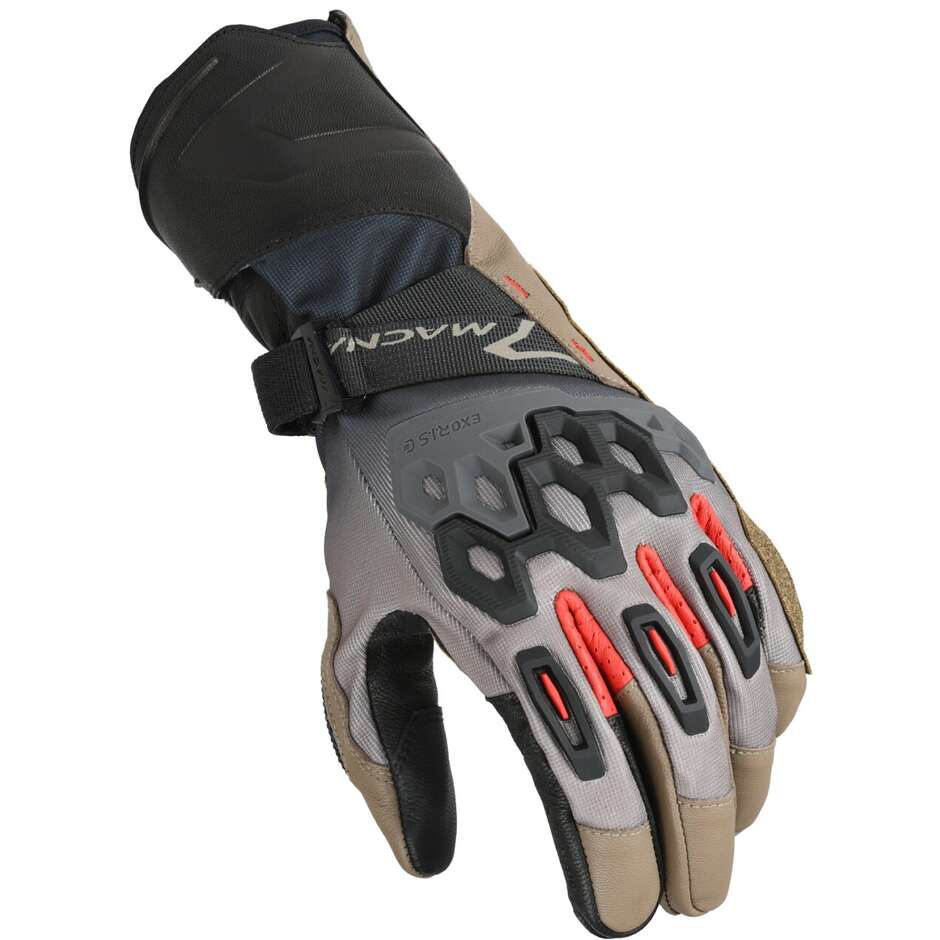 Macna Tanamax Taupe Schwarz Rot Motorradhandschuhe