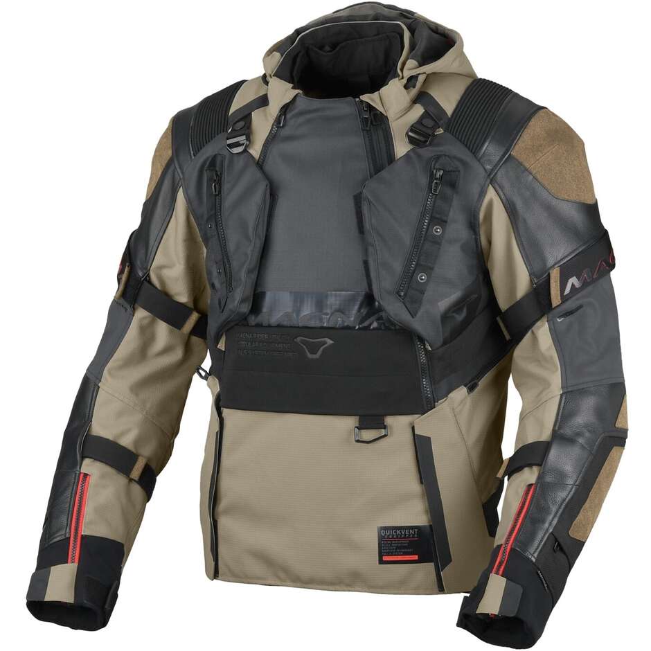 Macna Tryton Taupe Schwarze Touring-Motorradjacke