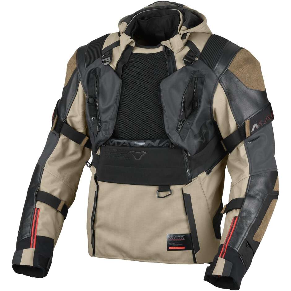 Macna Tryton Taupe Schwarze Touring-Motorradjacke